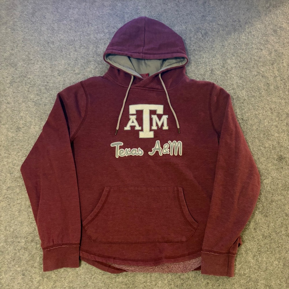Y2K Texas A & M University College Center Logo Spell Out Sports Hoodie Womens Lg